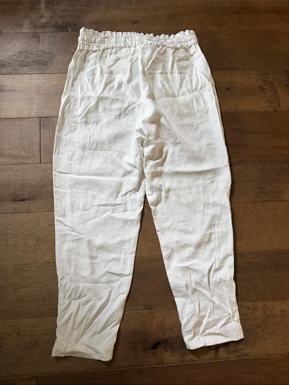 💘Zara White Wide Leg Linen-Blend Drawstring Pants